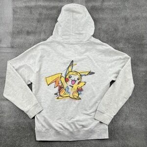 Pokemon Pikachu Y2K Full Zip Hoodie Mens L Gray Sketch Graphic Pop Kawaii Anime